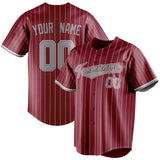 Custom Crimson & Gray Cream Pinstripe Fan Baseball Jersey