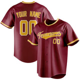 Custom Crimson & Gold Color Fan Baseball Jersey