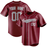 Custom Crimson & Gray Color Fan Baseball Jersey