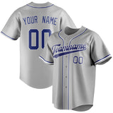 Custom Gray & Royal Color Fan Baseball Jersey