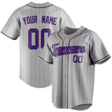 Custom Gray & Purple Color Fan Baseball Jersey