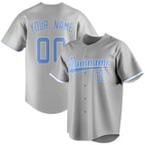 Custom Gray & Light Blue Color Fan Baseball Jersey