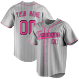 Custom Gray & Pink Black Pinstripe Fan Baseball Jersey