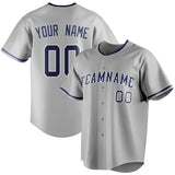 Custom Gray & Navy Color Fan Baseball Jersey