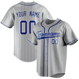 Custom Gray & Royal Royal Pinstripe Fan Baseball Jersey