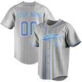 Custom Gray & Light Blue White Pinstripe Fan Baseball Jersey