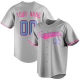 Custom Gray & Pink Color Fan Baseball Jersey