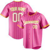 Custom Pink & White Cream Pinstripe Fan Baseball Jersey