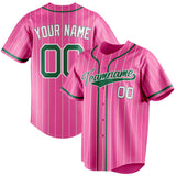 Custom Pink & Green Cream Pinstripe Fan Baseball Jersey BB01240529WX404