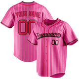 Custom Pink & Red Cream Pinstripe Fan Baseball Jersey