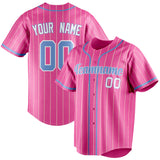 Custom Pink & Light Blue Cream Pinstripe Fan Baseball Jersey