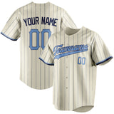 Custom Cream & Light Blue Navy Pinstripe Fan Baseball Jersey