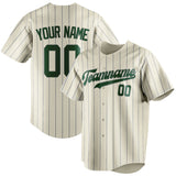 Custom Cream & Green Gray Pinstripe Fan Baseball Jersey