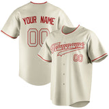 Custom Cream & Red Color Fan Baseball Jersey