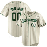 Custom Cream & Green Gray Pinstripe Fan Baseball Jersey