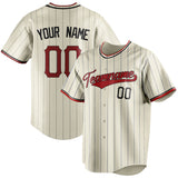 Custom Cream & Red Black Pinstripe Fan Baseball Jersey