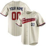 Custom Cream & Red Navy Pinstripe Fan Baseball Jersey