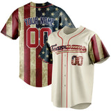 Custom Cream & Red 3D American Flag Fan Baseball Jersey