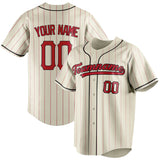 Custom Cream & Red Red Pinstripe Fan Baseball Jersey