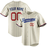 Custom Cream & Royal Navy Pinstripe Fan Baseball Jersey