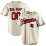 Custom Cream & Red Color Fan Baseball Jersey