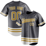 Custom Steel Gray & Old Gold Double Stripe Fan Baseball Jersey