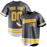 Custom Steel Gray & Gold Double Stripe Fan Baseball Jersey