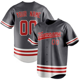 Custom Steel Gray & Red Double Stripe Fan Baseball Jersey