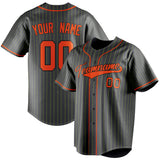 Custom Steel Gray & Orange Neon Green Pinstripe Fan Baseball Jersey