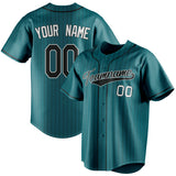 Custom Teal & Black Black Pinstripe Fan Baseball Jersey