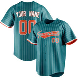 Custom Teal & Orange White Pinstripe Fan Baseball Jersey