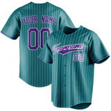 Custom Teal & Purple White Pinstripe Fan Baseball Jersey