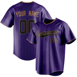 Custom Purple & Black Black Pinstripe Fan Baseball Jersey