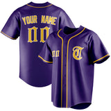 Custom Purple & Gold Color Fan Baseball Jersey