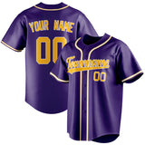 Custom Purple & Gold Color Fan Baseball Jersey