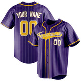 Custom Purple & Gold White Pinstripe Fan Baseball Jersey BB01240530JZ253