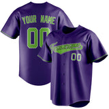 Custom Purple & Neon Green Color Fan Baseball Jersey