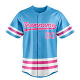 Custom Sky Blue & Pink Double Stripe Fan Baseball Jersey BB01240530WX304