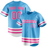 Custom Sky Blue & Pink Double Stripe Fan Baseball Jersey