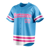 Custom Sky Blue & Pink Double Stripe Fan Baseball Jersey BB01240530WX304