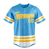 Custom Sky Blue & Yellow Double Stripe Fan Baseball Jersey BB01240530WX305