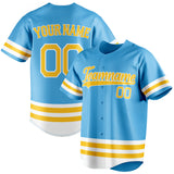 Custom Sky Blue & Yellow Double Stripe Fan Baseball Jersey