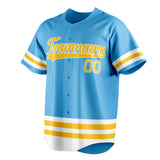 Custom Sky Blue & Yellow Double Stripe Fan Baseball Jersey BB01240530WX305