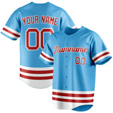 Custom Sky Blue & Red Double Stripe Fan Baseball Jersey