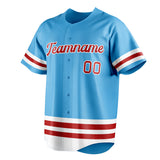 Custom Sky Blue & Red Double Stripe Fan Baseball Jersey BB01240530WX306