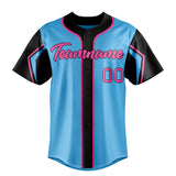 Custom Sky Blue & Black 3 Colors Arm Shapes Fan Baseball Jersey BB01240530WX307