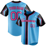 Custom Sky Blue & Black 3 Colors Arm Shapes Fan Baseball Jersey