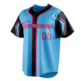 Custom Sky Blue & Black 3 Colors Arm Shapes Fan Baseball Jersey BB01240530WX307