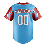 Custom Sky Blue & Red 3 Colors Arm Shapes Fan Baseball Jersey BB01240530WX308