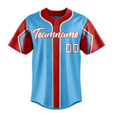 Custom Sky Blue & Red 3 Colors Arm Shapes Fan Baseball Jersey BB01240530WX308